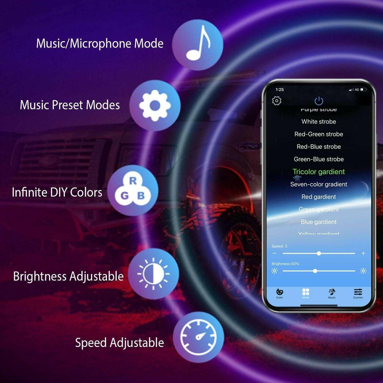 . RGB LED Rock Lights Kit – 8 Pods, IP68 Waterproof, App Controlled - GoTypical