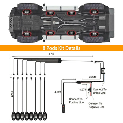 . RGB LED Rock Lights Kit – 8 Pods, IP68 Waterproof, App Controlled - GoTypical