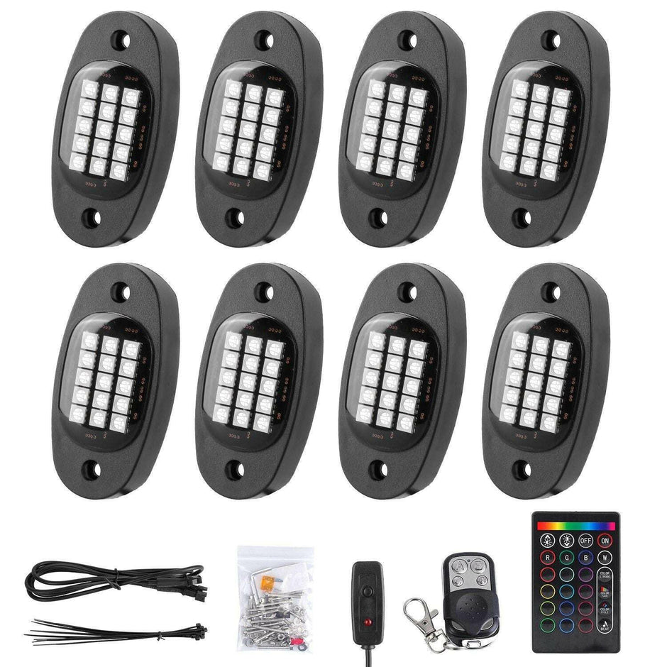 . RGB LED Rock Lights Kit – 8 Pods, IP68 Waterproof, App Controlled - GoTypical
