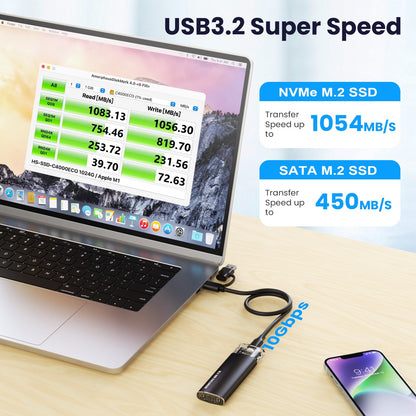 Tool free portable hard drive case transparent NVMe 10Gb M2 solid-state drive case type-C3.1