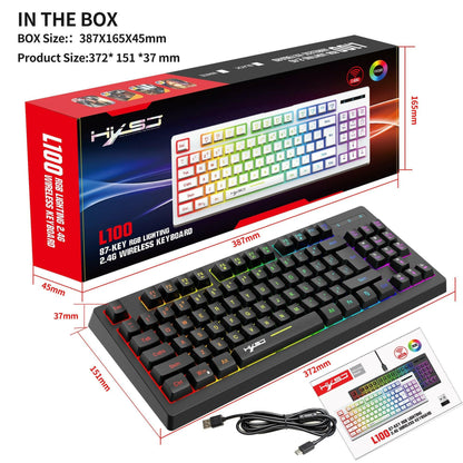 . 87-Key Wireless Membrane Keyboard – RGB Backlit, 2.4G USB - GoTypical