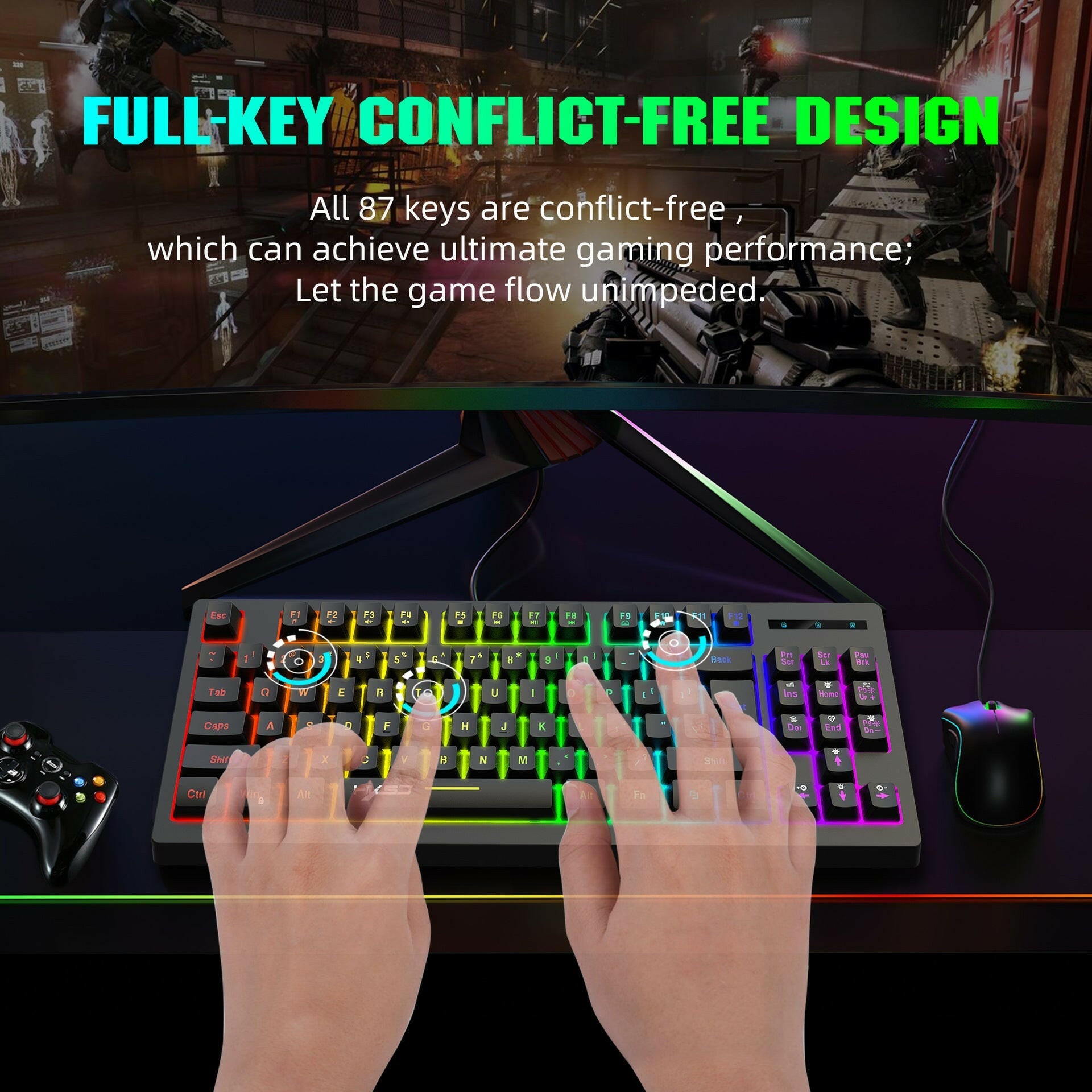 . 87-Key Wireless Membrane Keyboard – RGB Backlit, 2.4G USB - GoTypical