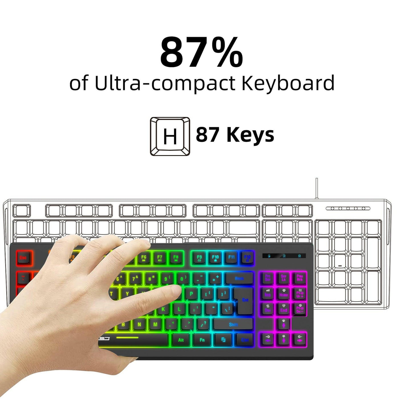 . 87-Key Wireless Membrane Keyboard – RGB Backlit, 2.4G USB - GoTypical