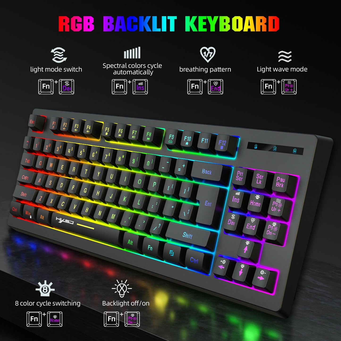 . 87-Key Wireless Membrane Keyboard – RGB Backlit, 2.4G USB - GoTypical
