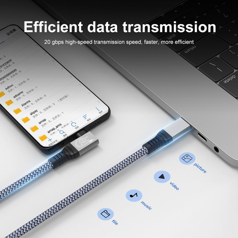 Full function Type-C data cable USB3.2c to C high-definition audio video projection screen weaving 240W5A fast charging cable
