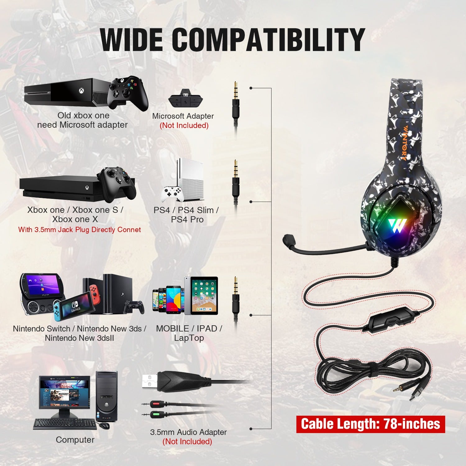 M1 camouflage colored wired headphones for computer esports chicken eating games.