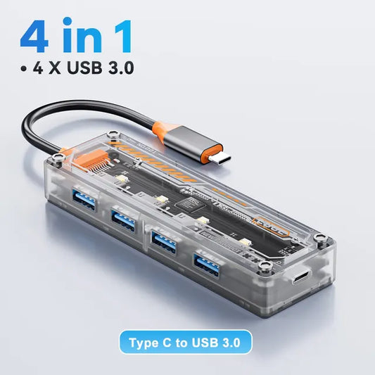 Type C HUB 4 in 1 USB C to USB 3.0 Transparent Punk Docking Station Splitter Adapter For MacBook Laptop iPhone Samsung