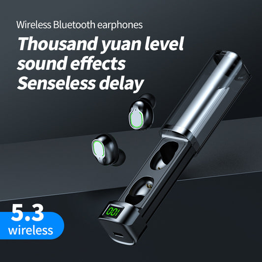 BQ60 wireless Bluetooth earphones with pull-out compartment, digital display transparent case, in ear transparent case, touch sensitive and portable