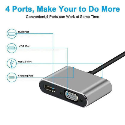 USB C Hub 4 in 1 Type C 3.0 Adapter to 4K HDMI VGA PD Fast Charge Splitter Docking Station Hub for Phone MacBook Laptop Computer.