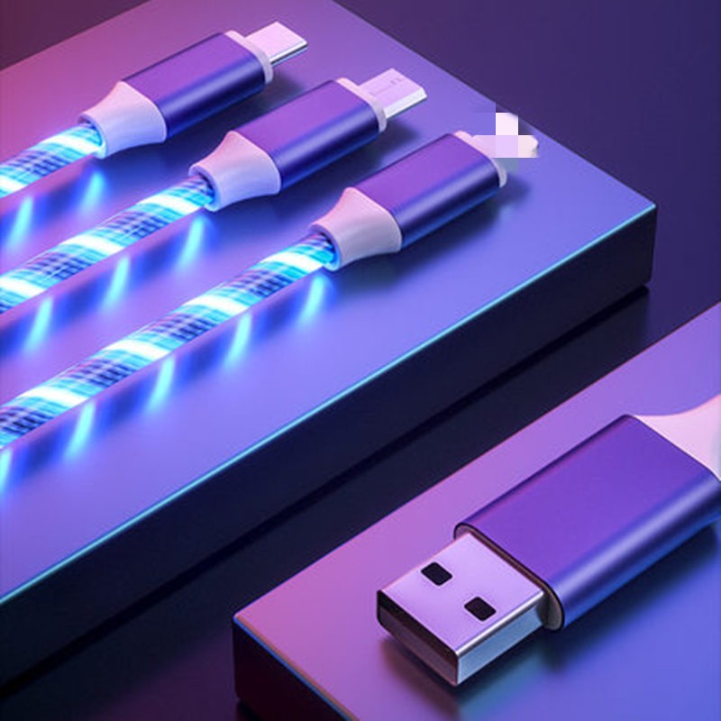 Can emit light multi head three in one charging cable streamer one to three data cable supports simultaneous charging