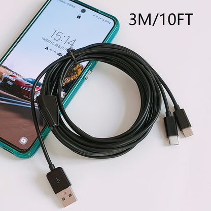 3-meter USB-C 2-in-1 charging USB one to two TYPE C charging cable simultaneously charges 2 TYPE C devices