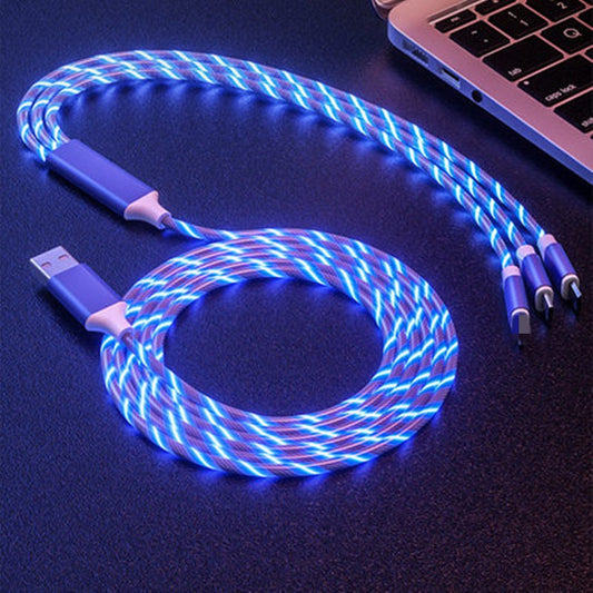Can emit light multi head three in one charging cable streamer one to three data cable supports simultaneous charging