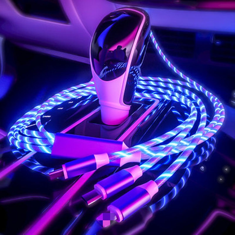 Can emit light multi head three in one charging cable streamer one to three data cable supports simultaneous charging