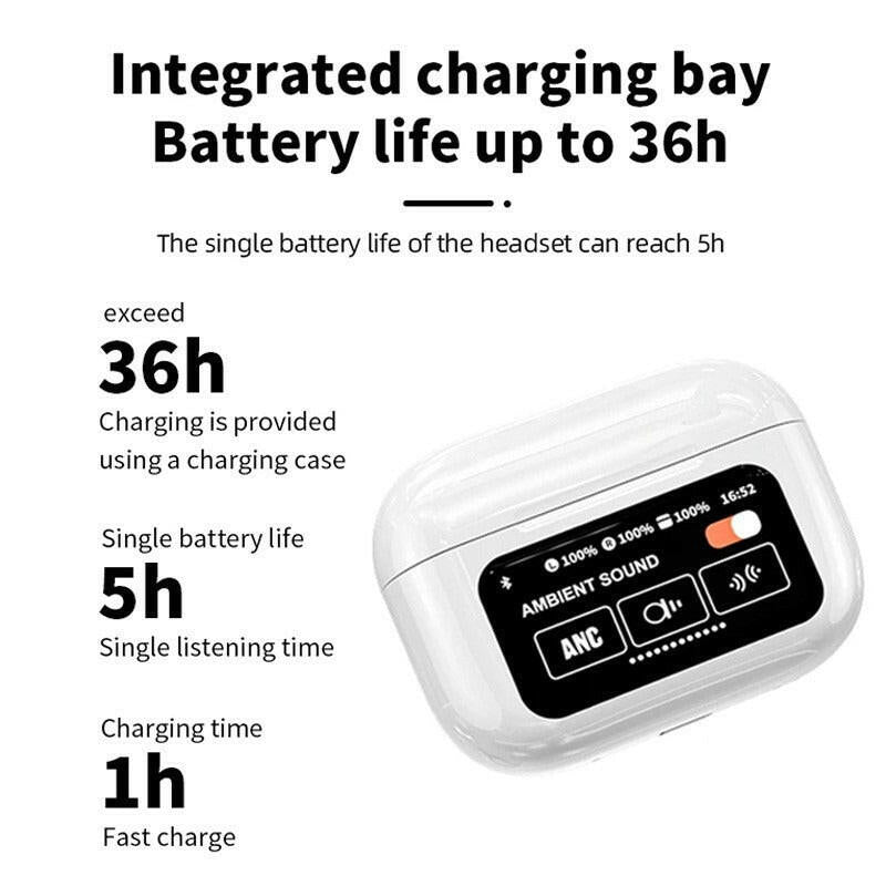 A9pro Bluetooth Headset – LCD Smart Color Screen Noise Reduction Long Battery - GoTypical