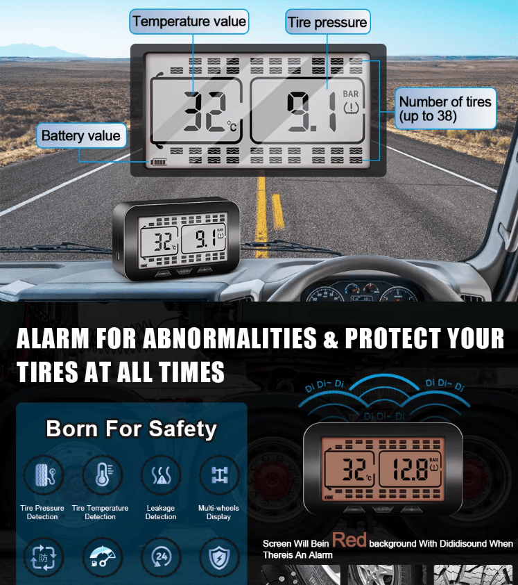 Solar-Powered Tire Pressure Monitor – Bluetooth 18-Digit Display TPMS - GoTypical