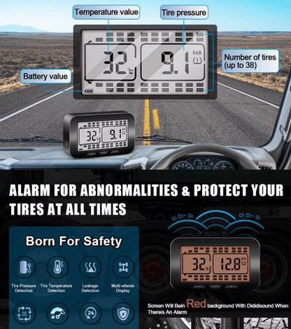 Solar-Powered Tire Pressure Monitor – Bluetooth 18-Digit Display TPMS - GoTypical