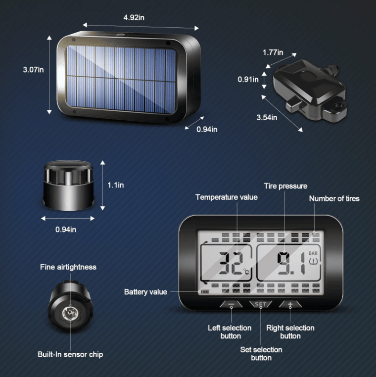 Solar-Powered Tire Pressure Monitor – Bluetooth 18-Digit Display TPMS - GoTypical