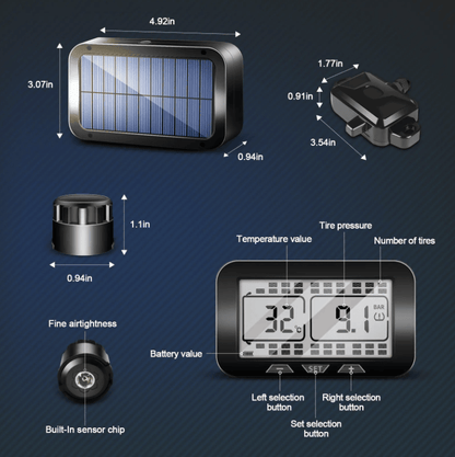 Solar-Powered Tire Pressure Monitor – Bluetooth 18-Digit Display TPMS - GoTypical