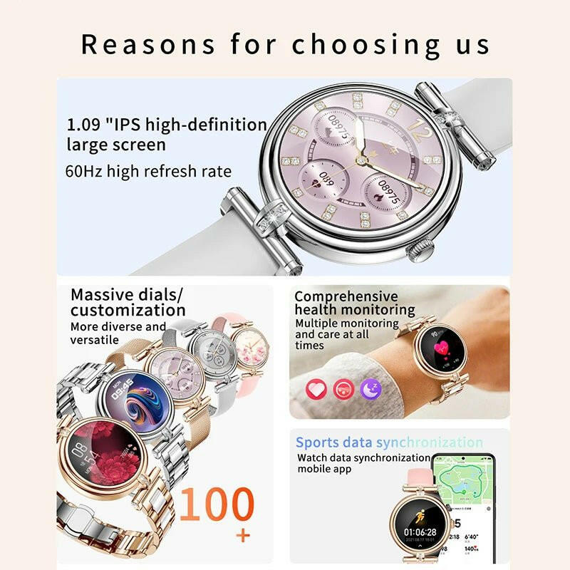 AK62 Smart Watch for Women – 1.09 Inch HD Screen, Bluetooth Call - GoTypical