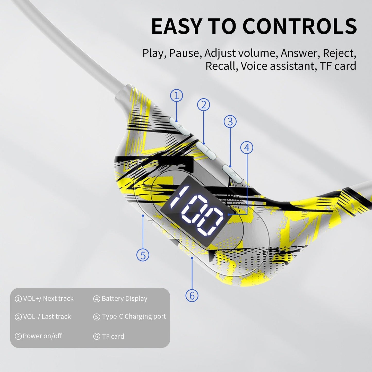 AKZ - G9 Graffiti Bone Conduction Wireless Bluetooth Earphones Insert Card Digital Display Hanging Ear Wireless Earphones - GoTypical