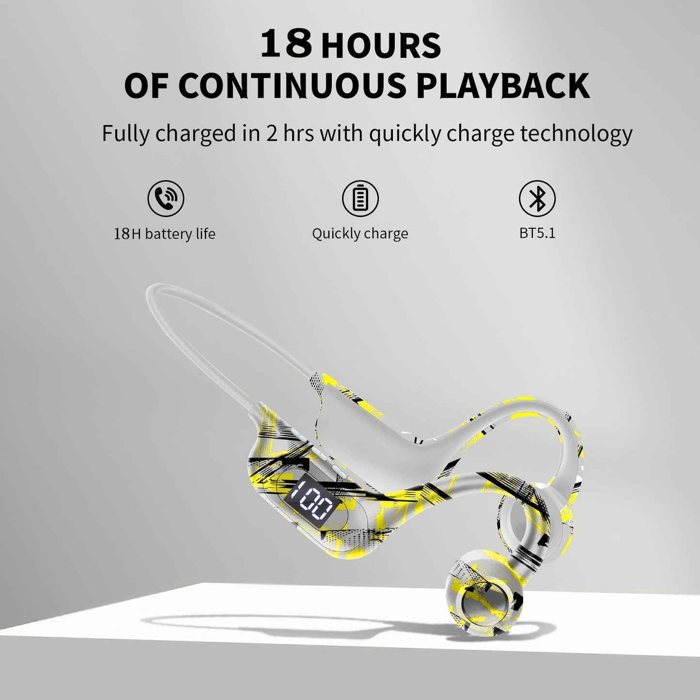 AKZ - G9 Graffiti Bone Conduction Wireless Bluetooth Earphones Insert Card Digital Display Hanging Ear Wireless Earphones - GoTypical