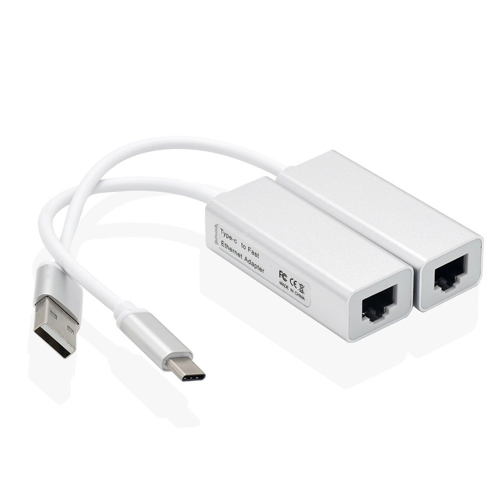 Aluminum alloy 2.0USB 100Mbps Ethernet card with no drive and cable Type - C to RJ45 Ethernet interface converter - GoTypical