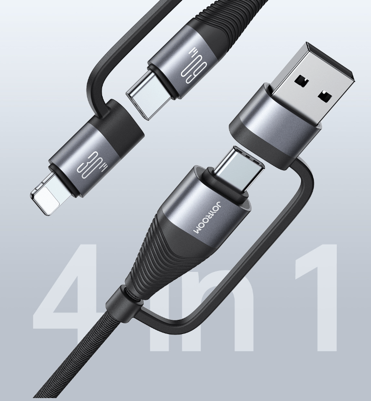 . Aluminum Alloy 4-in-1 Data Cable – Fast Charging 60W, Woven Fabric - GoTypical
