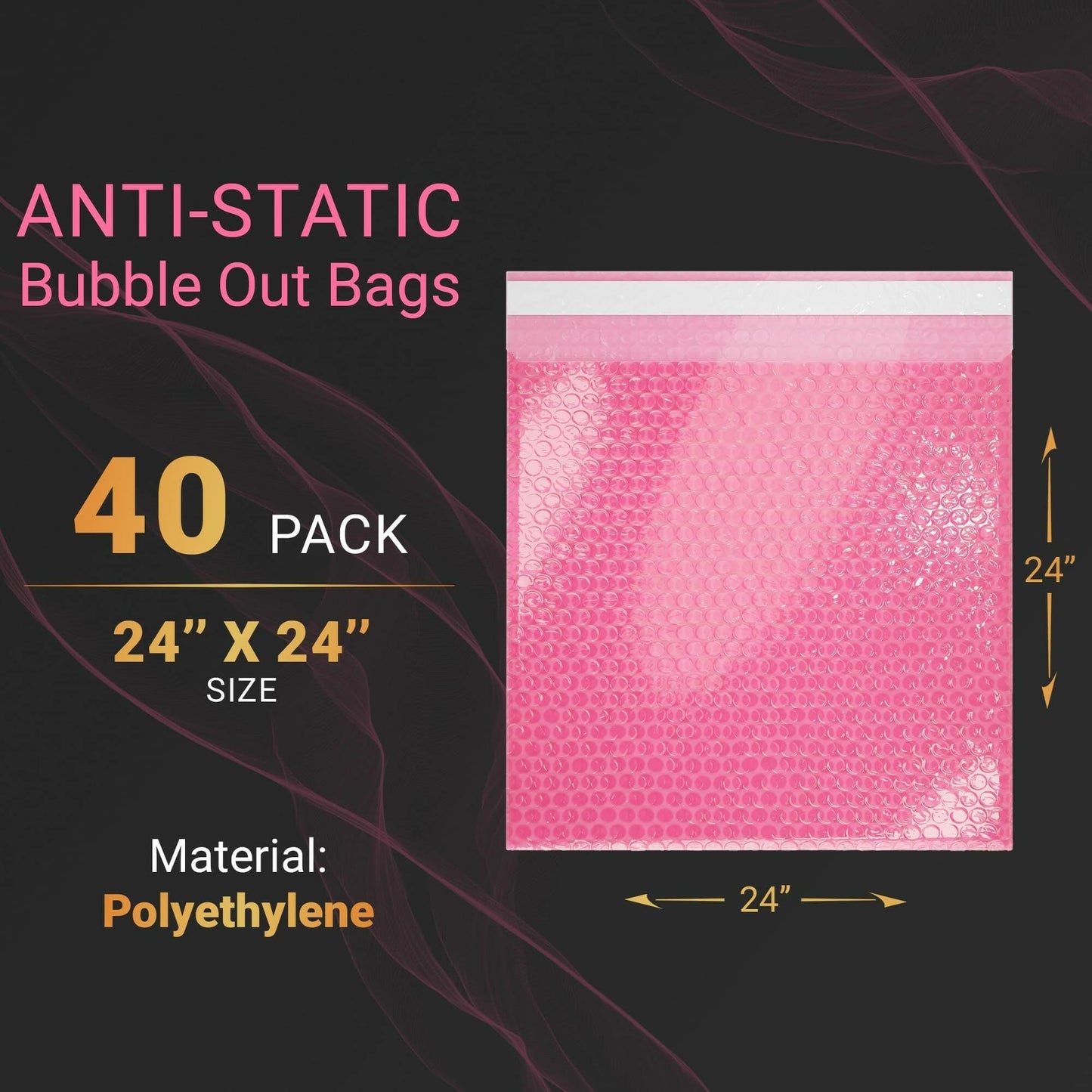 Anti Static Bubble Bags 24x24 Inch – Pink Self-Seal PE Pouches 40-Pack - GoTypical