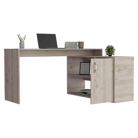 L-Shaped Writing Desk – Beige with Storage Shelves & Cabinet - GoTypical