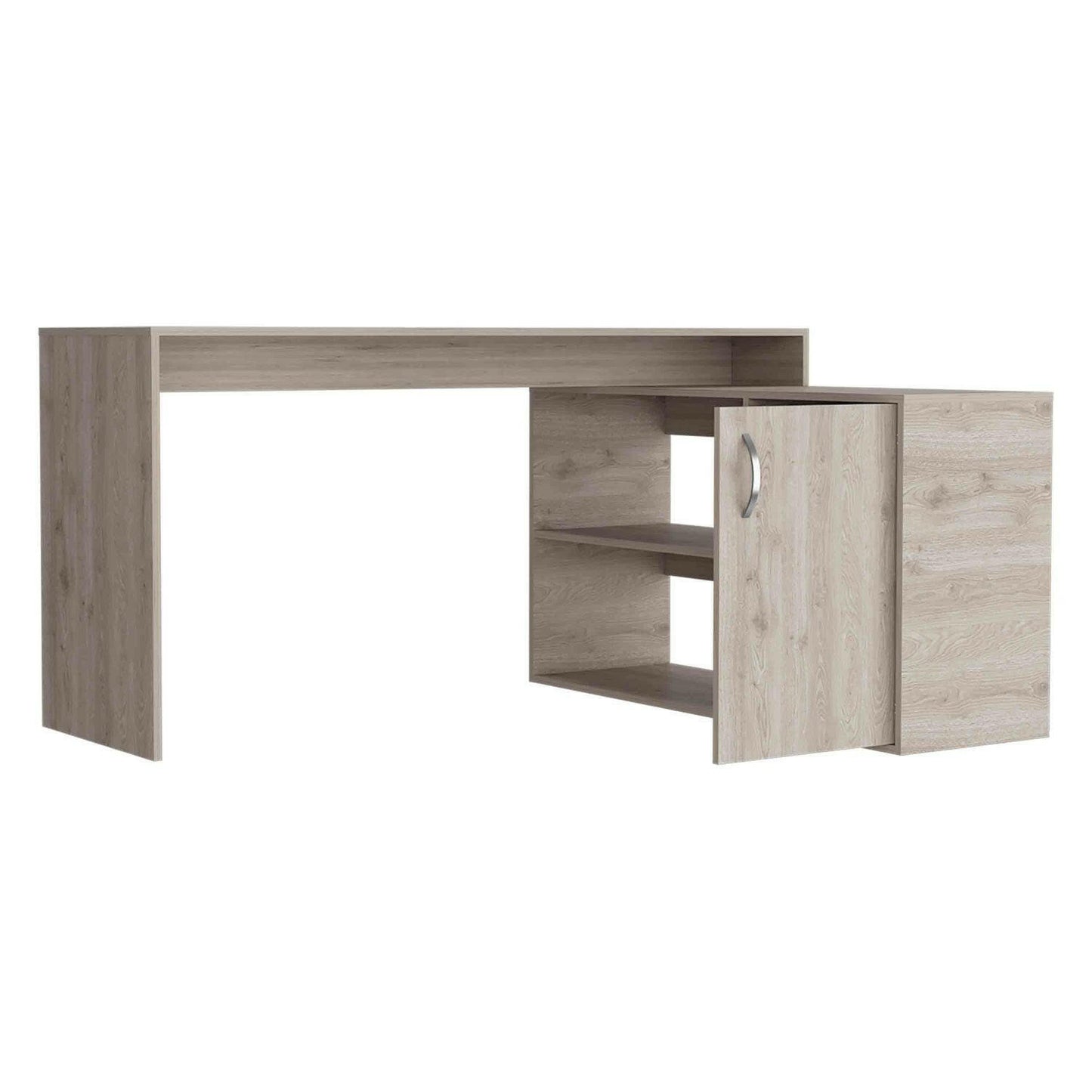 L-Shaped Writing Desk – Beige with Storage Shelves & Cabinet - GoTypical