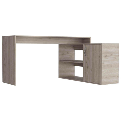 L-Shaped Writing Desk – Beige with Storage Shelves & Cabinet - GoTypical