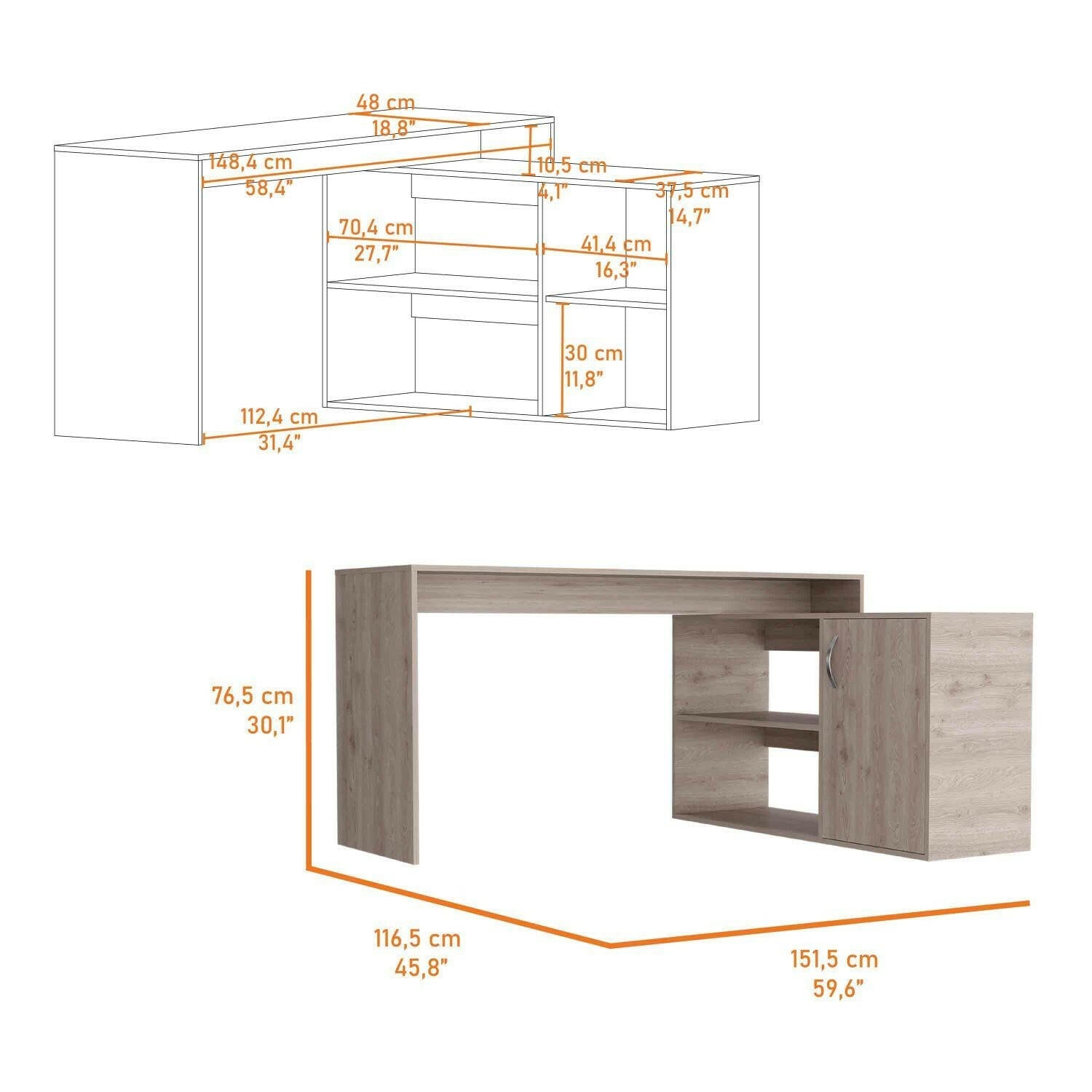 L-Shaped Writing Desk – Beige with Storage Shelves & Cabinet - GoTypical