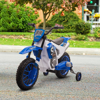 Aosom 12V Kids Motorcycle Dirt Bike Electric Battery - Powered Ride - On Toy Off - road Street Bike with Charging Battery, Training Wheels Blue - GoTypical