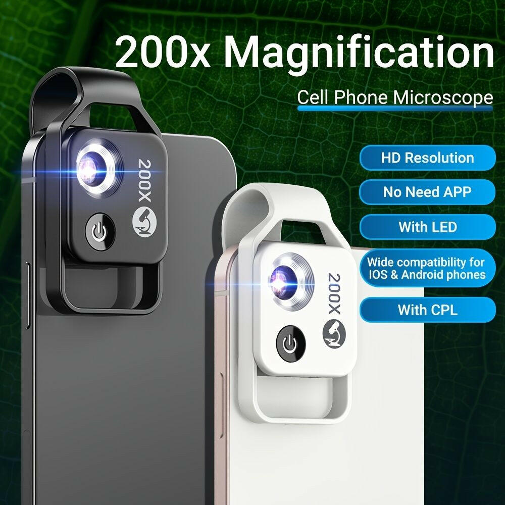 APEXEL HD 200X Microscope Macro Lens – Mobile Phone with CPL Filter & LED Light - GoTypical