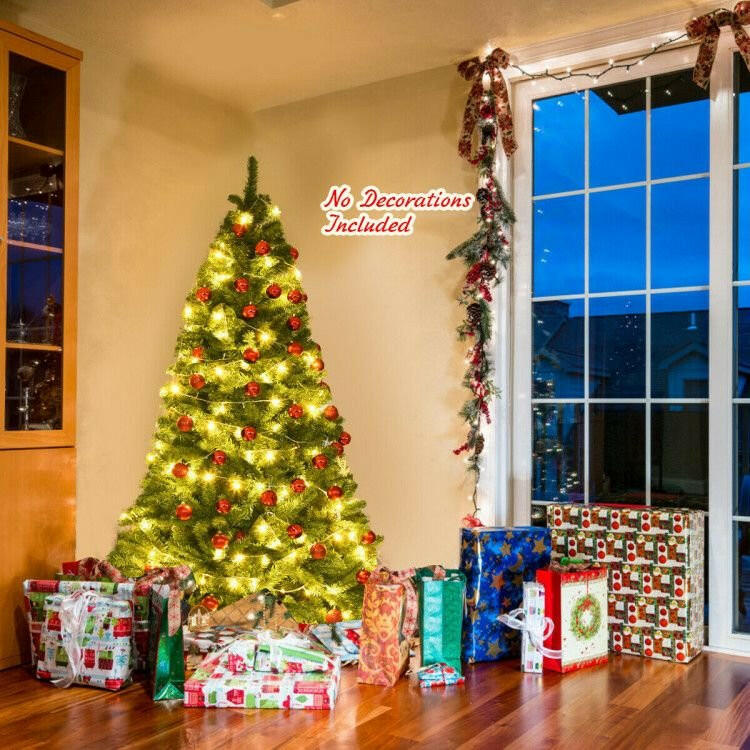 Artificial Christmas Tree 6ft 7.5ft 9ft – Hinged PVC Green with Metal Stand Premium Quality - GoTypical