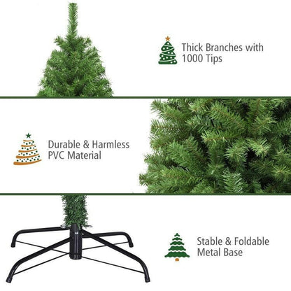 Artificial Christmas Tree 6ft 7.5ft 9ft – Hinged PVC Green with Metal Stand Premium Quality - GoTypical