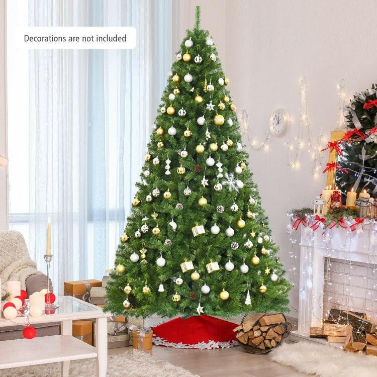 Artificial Christmas Tree 6ft 7.5ft 9ft – Hinged PVC Green with Metal Stand Premium Quality - GoTypical