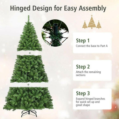 Artificial Christmas Tree 6ft 7.5ft 9ft – Hinged PVC Green with Metal Stand Premium Quality - GoTypical