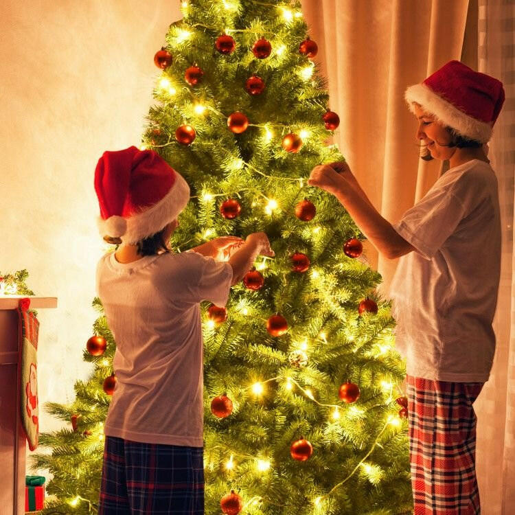 Artificial Christmas Tree 6ft 7.5ft 9ft – Hinged PVC Green with Metal Stand Premium Quality - GoTypical