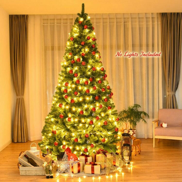 Artificial Christmas Tree 6ft 7.5ft 9ft – Hinged PVC Green with Metal Stand Premium Quality - GoTypical