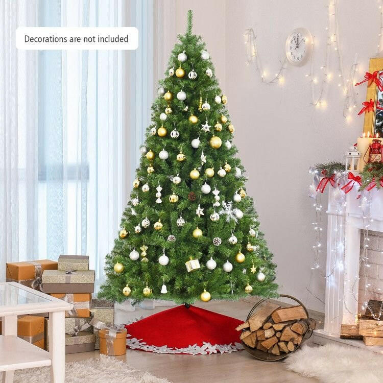 Artificial Christmas Tree 6ft 7.5ft 9ft – Hinged PVC Green with Metal Stand Premium Quality - GoTypical