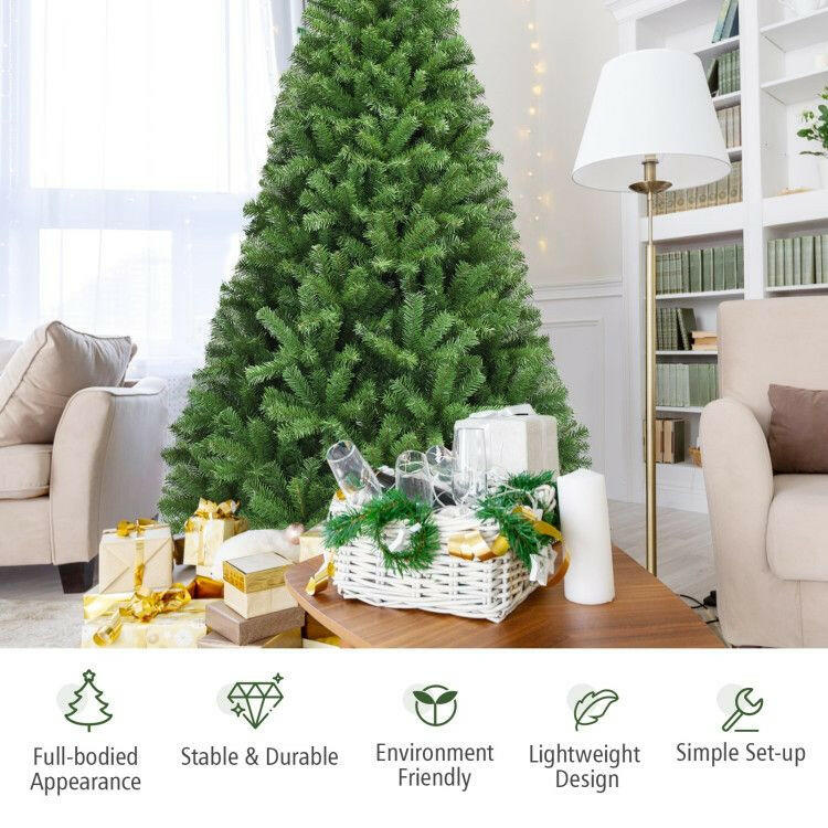 Artificial Christmas Tree 6ft 7.5ft 9ft – Hinged PVC Green with Metal Stand Premium Quality - GoTypical