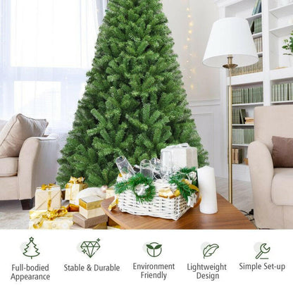 Artificial Christmas Tree 6ft 7.5ft 9ft – Hinged PVC Green with Metal Stand Premium Quality - GoTypical