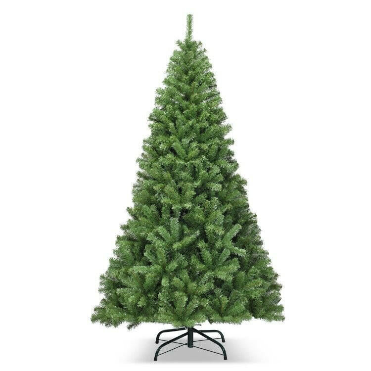 Artificial Christmas Tree 6ft 7.5ft 9ft – Hinged PVC Green with Metal Stand Premium Quality - GoTypical