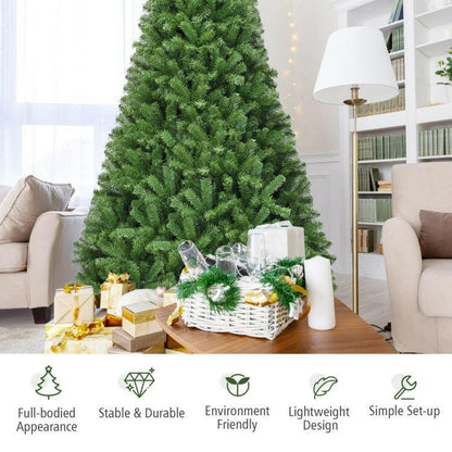 Artificial Christmas Tree 6ft 7.5ft 9ft – Hinged PVC Green with Metal Stand Premium Quality - GoTypical