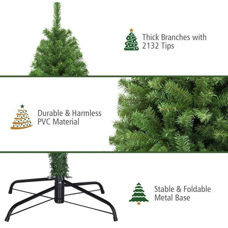 Artificial Christmas Tree 6ft 7.5ft 9ft – Hinged PVC Green with Metal Stand Premium Quality - GoTypical
