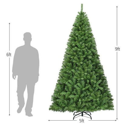 Artificial Christmas Tree 6ft 7.5ft 9ft – Hinged PVC Green with Metal Stand Premium Quality - GoTypical