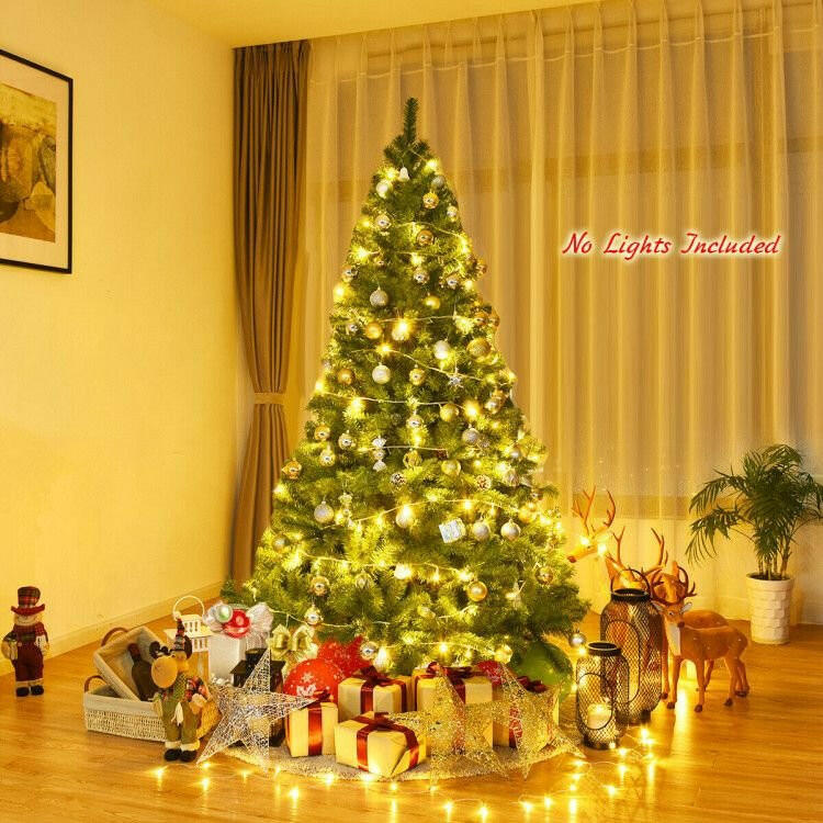 Artificial Christmas Tree 6ft 7.5ft 9ft – Hinged PVC Green with Metal Stand Premium Quality - GoTypical