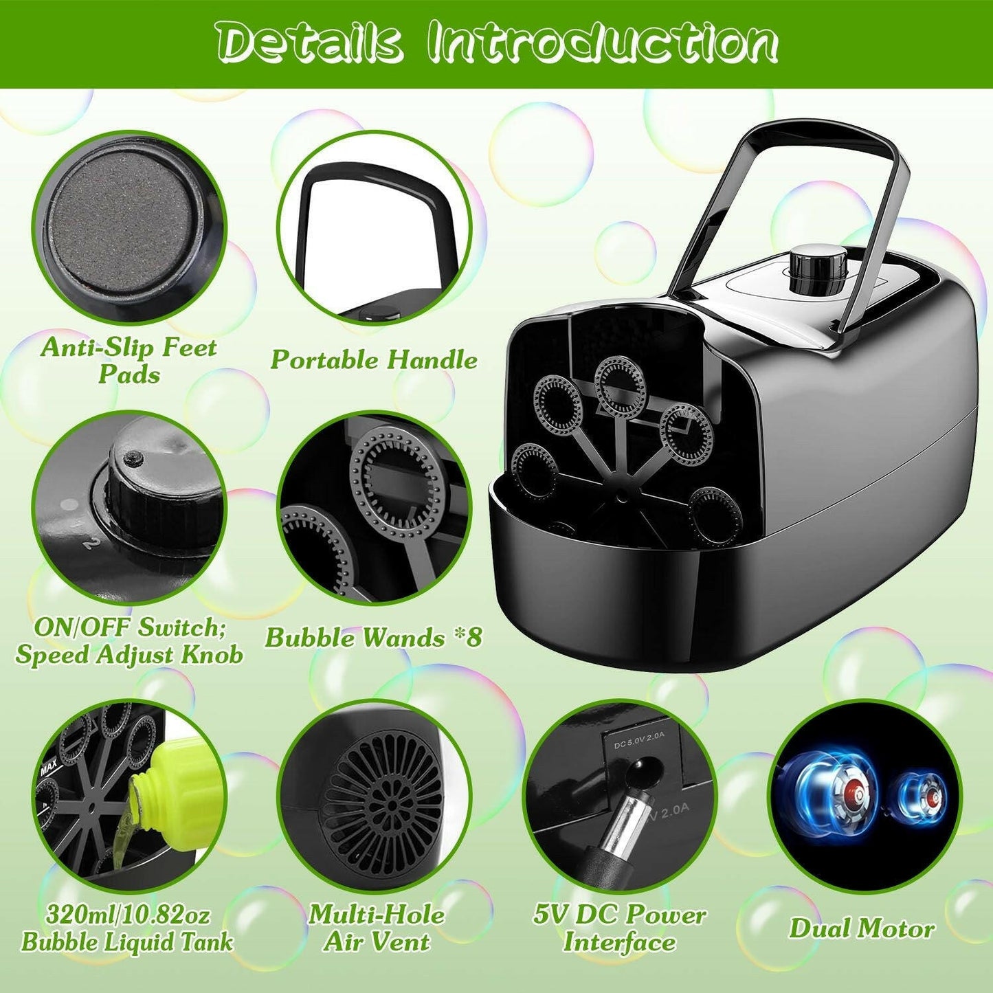 Automatic Bubble Machine – Dual Speed Large 10.82oz Tank for Kids Parties - GoTypical