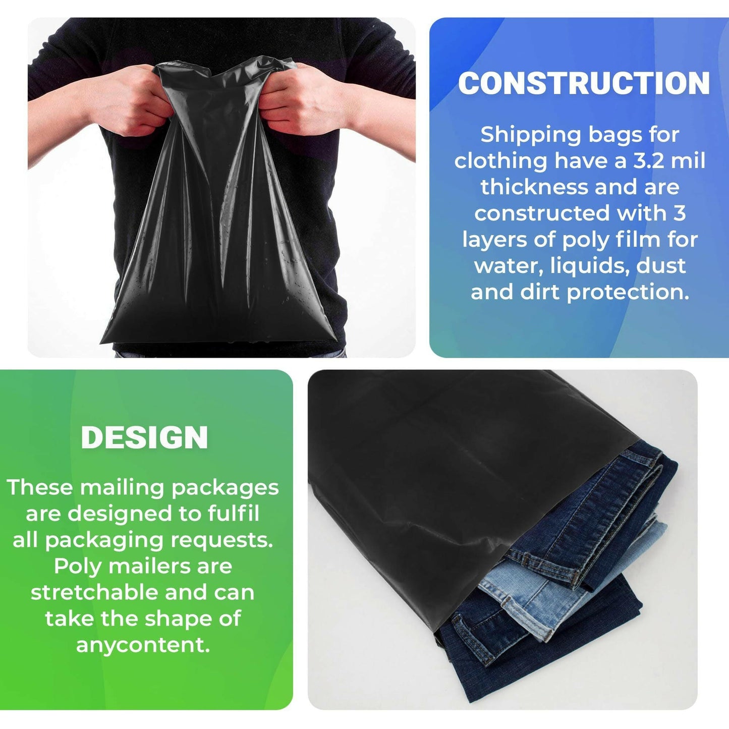 Poly Mailers – AMIFF Black 14.5 x 19 Inch Self-Seal Shipping Bags - GoTypical